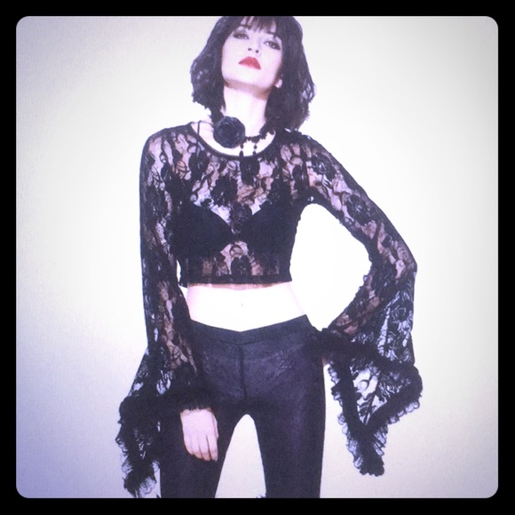 Black lace gothic bell sleeve top - Picture 1 of 5